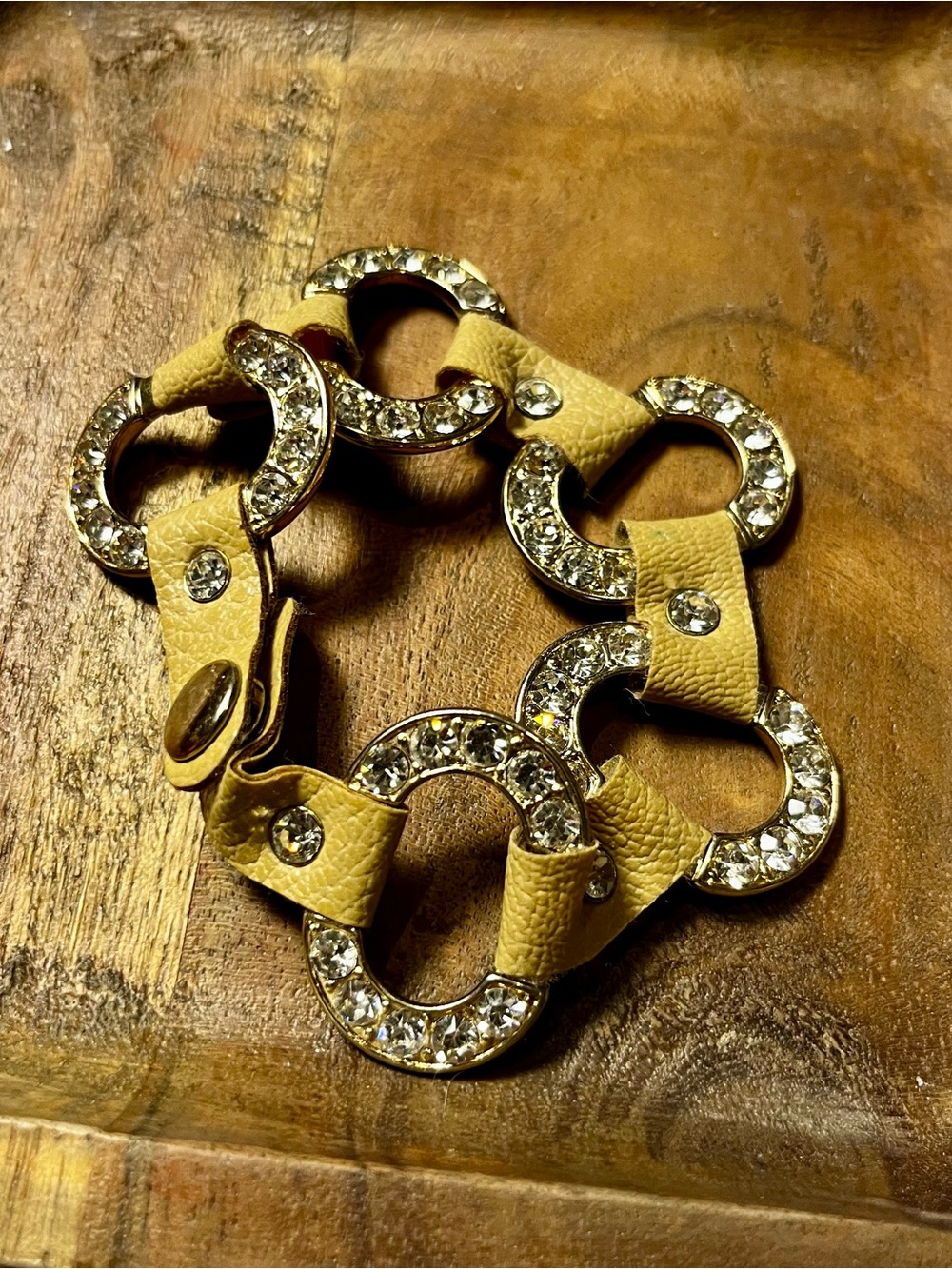 Beige Rhinestone Link Bracelet - Women's Fashion Accessory leather strap $19 - Picture 2 of 5